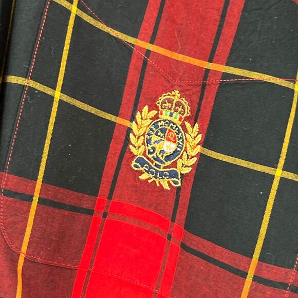 RALPH LAUREN Shirt Men's XL Red Black Plaid Check Crest Long Sleeve Button Down - Picture 4 of 11